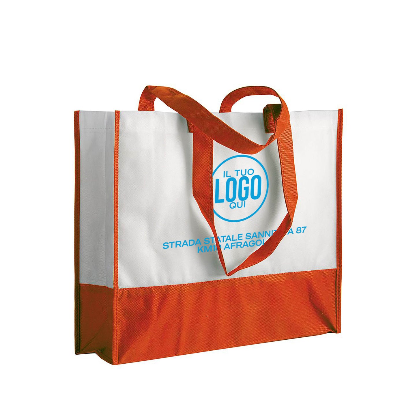 Shopper Bicolore in TNT cucito, Manici Lunghi e Soffietti Colorati alla base - LIVIGNO