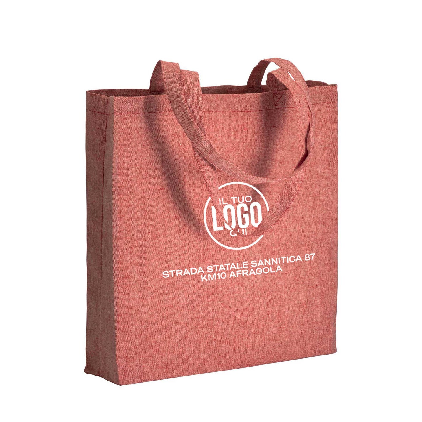 Shopper in COTONE riciclato 150 g/m2, effetto melange, Manici Lunghi in cotone e Soffietto Laterale - ISCHIA