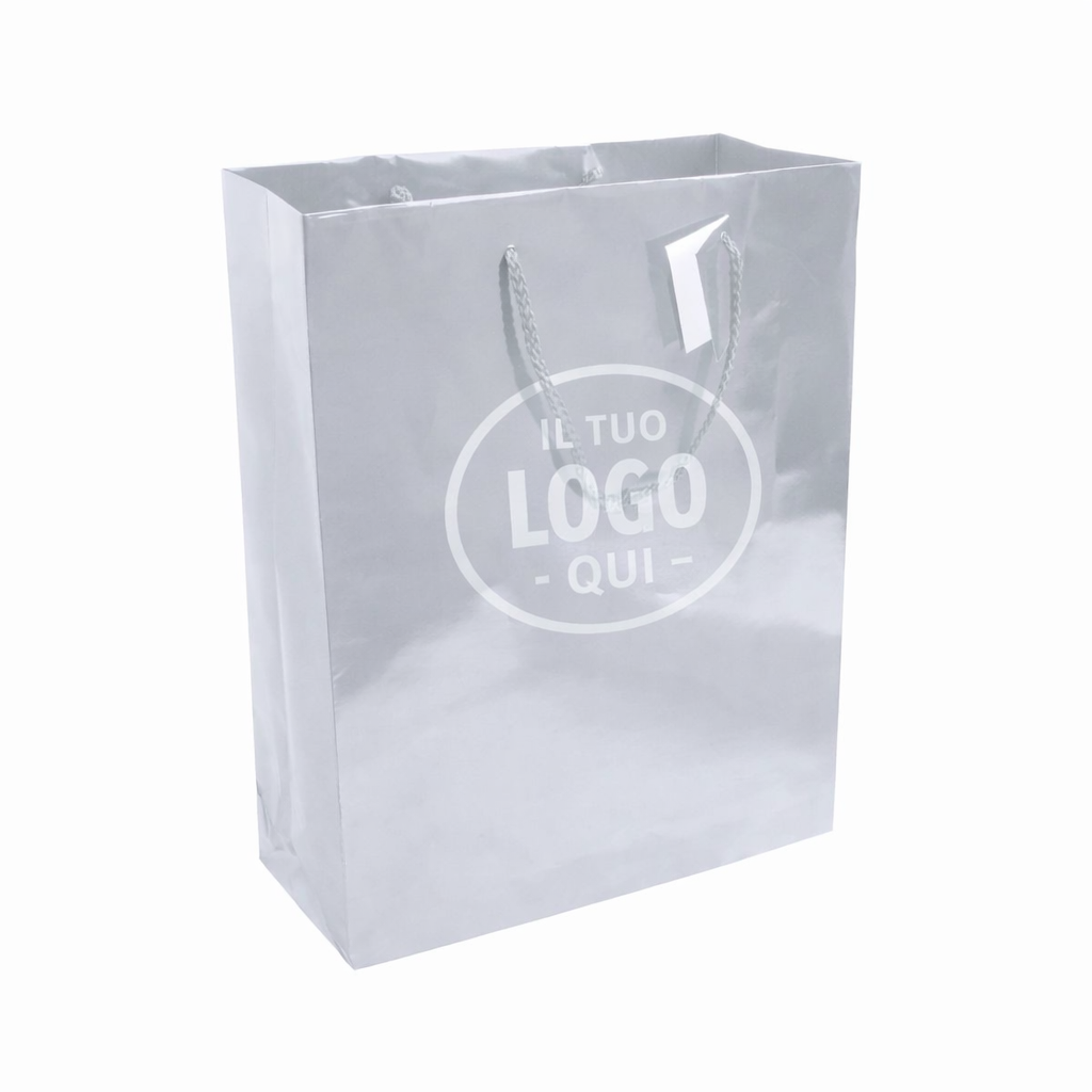 Shopper con soffietto in carta laminata 157 g/m2 con rinforzo alla base, maniglie in cordino - CREMA I
