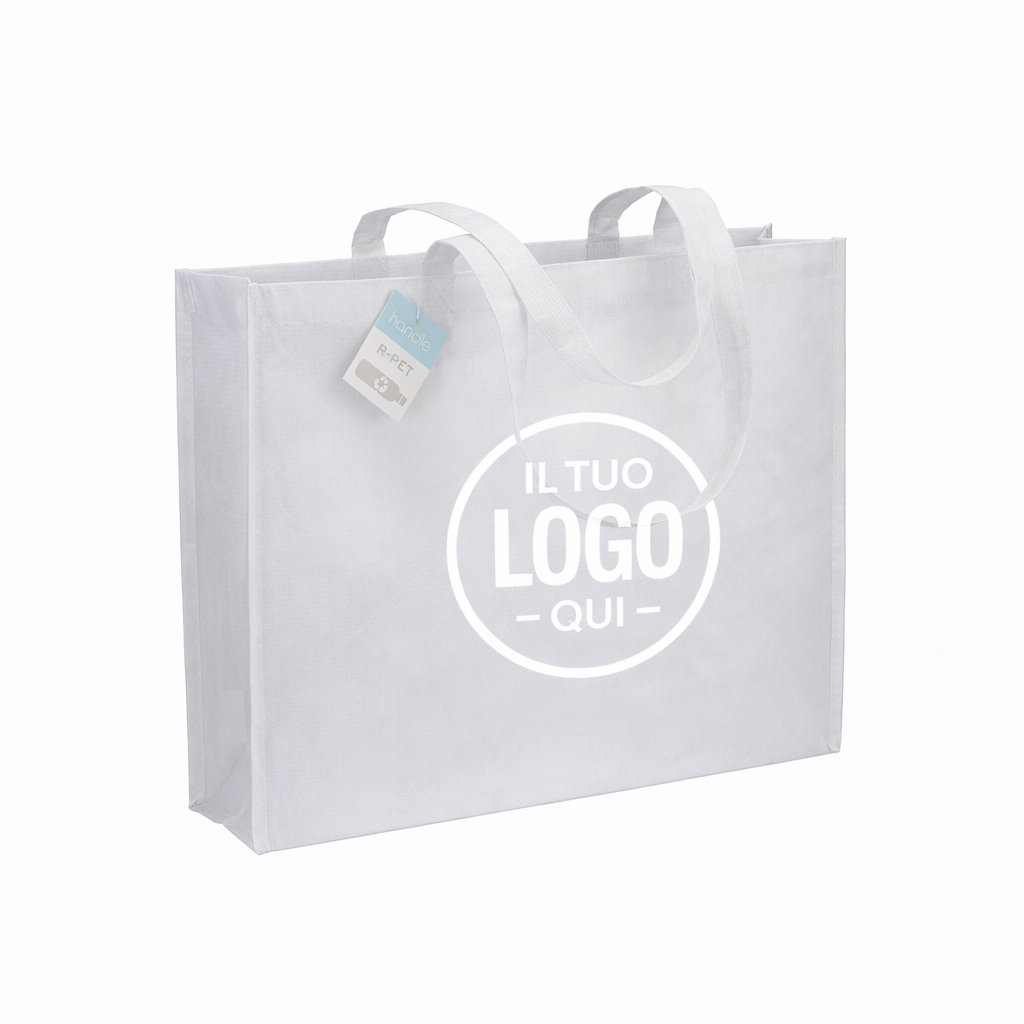 Shopper con soffietto in R-PET (plastica riciclata), manici lunghi - ANGERA