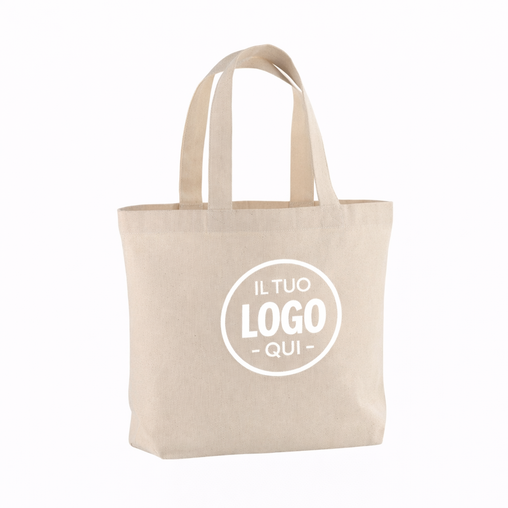 Shopper con soffietto alla base in cotone 120 g/m2, manici corti - MATERA