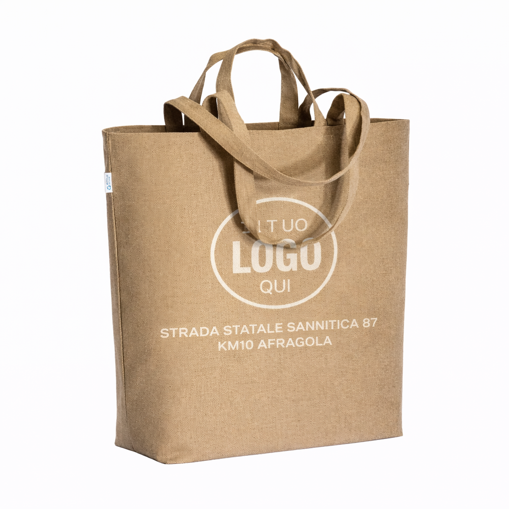 Shopper con soffietto alla base in cotone riciclato 280 g/m2, con tasca interna e doppi manici - CERVIA