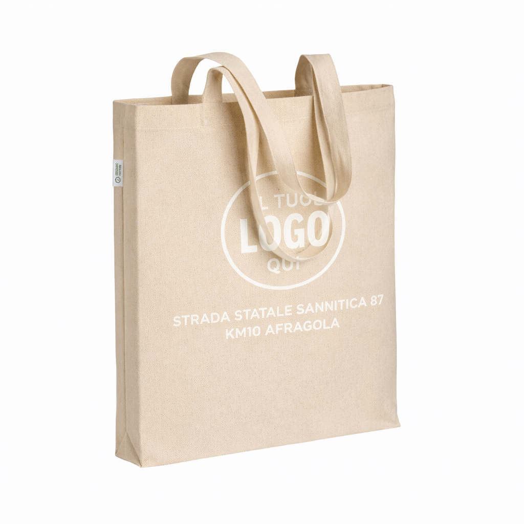 Shopper in cotone biologico 220 g/m2, con manici lunghi e soffietto - POLIGNANO