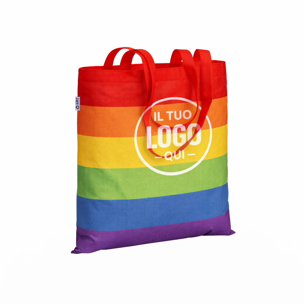 Shopper arcobaleno in R-pet 80g/m2, manici lunghi - ISPRA