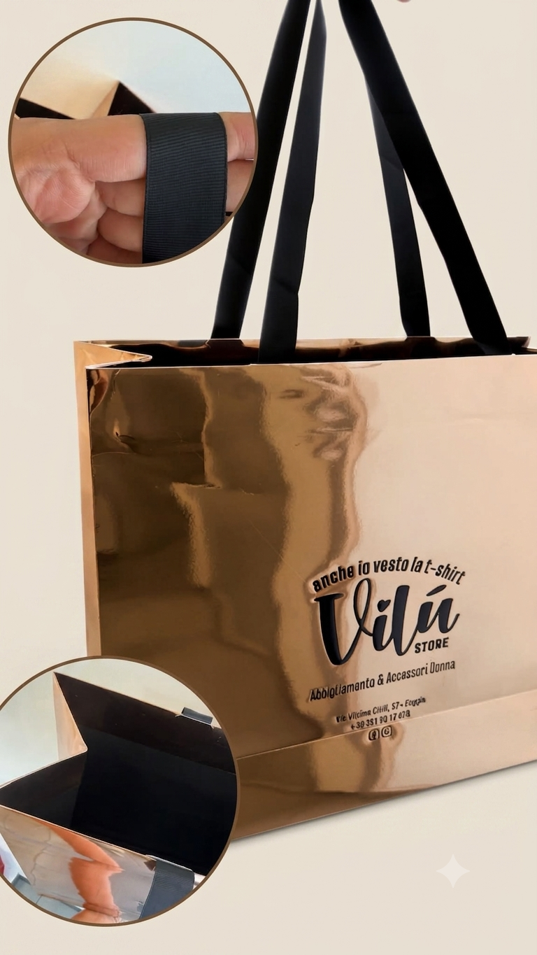 Shopper rame mirror effect interno nero, manico gros grain - MIRROR EFFECT