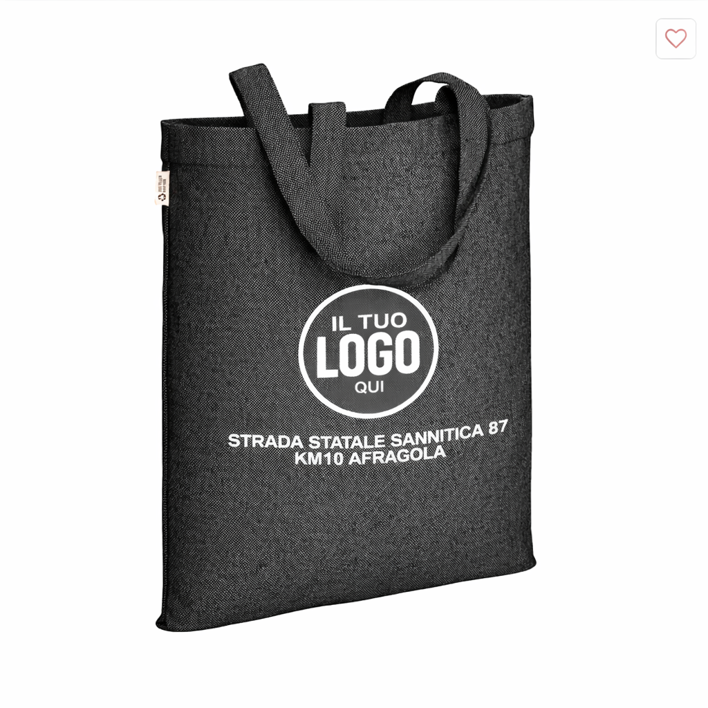 Shopper in cotone riciclato 300 g/m2 con effetto melange con manici lunghi - RIOMAGGIORE