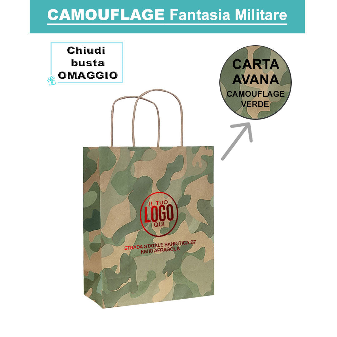 Shopper in Carta Riciclata Avana con Bordo Risvoltato e Manico Cordino avana - CAMOUFLAGE -