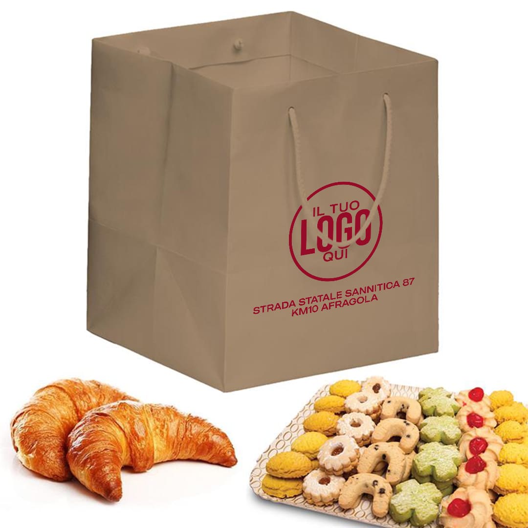 Shopper in Carta Kraft con Manico in Cotone in tinta e Rinforzo sul fondo - GOURMET