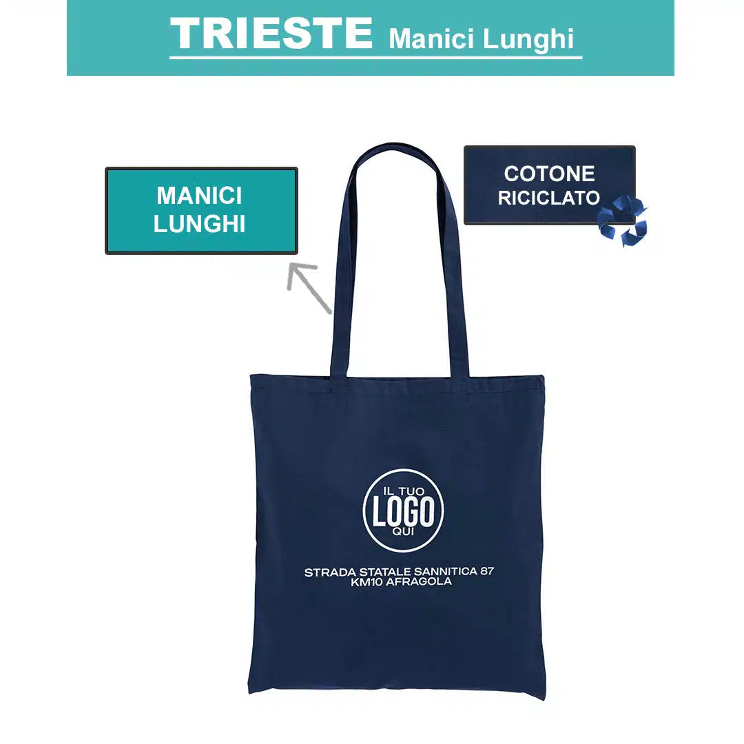 Shopper in COTONE riciclato 120 g/m2 con Manici Lunghi in cotone - TRIESTE