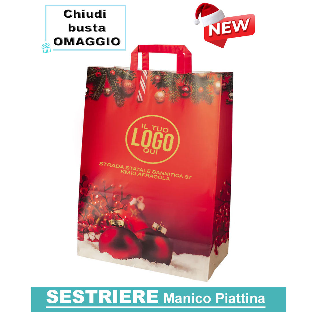 Shopper Natalizie in Carta con Manico Piattina rosso – SESTRIERE –