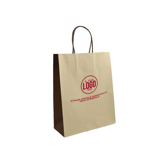 Shopper in Carta Kraft Bicolore NOCCIOLA con Bordo Risvoltato e Maniglia ritorta - BICOLOR -