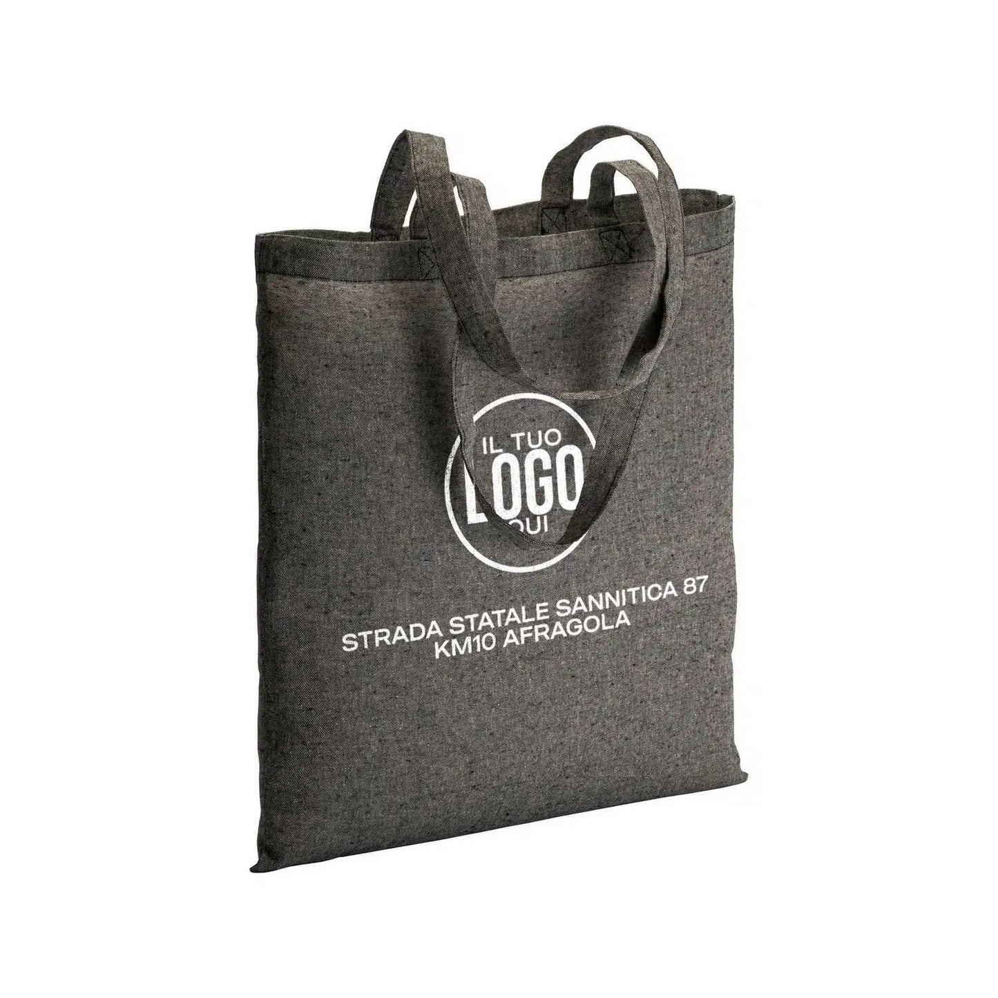 Shopper in COTONE riciclato150 g/m2, colore NERO effetto melange, Manici Lunghi in cotone - CAPRI