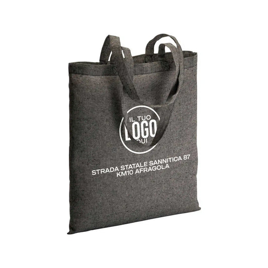 Shopper in COTONE riciclato150 g/m2, colore NERO effetto melange, Manici Lunghi in cotone - CAPRI