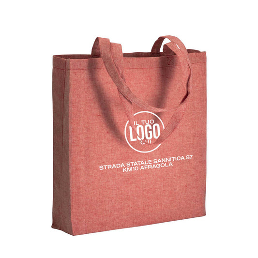 Shopper in COTONE riciclato 150 g/m2, effetto melange, Manici Lunghi in cotone e Soffietto Laterale - ISCHIA