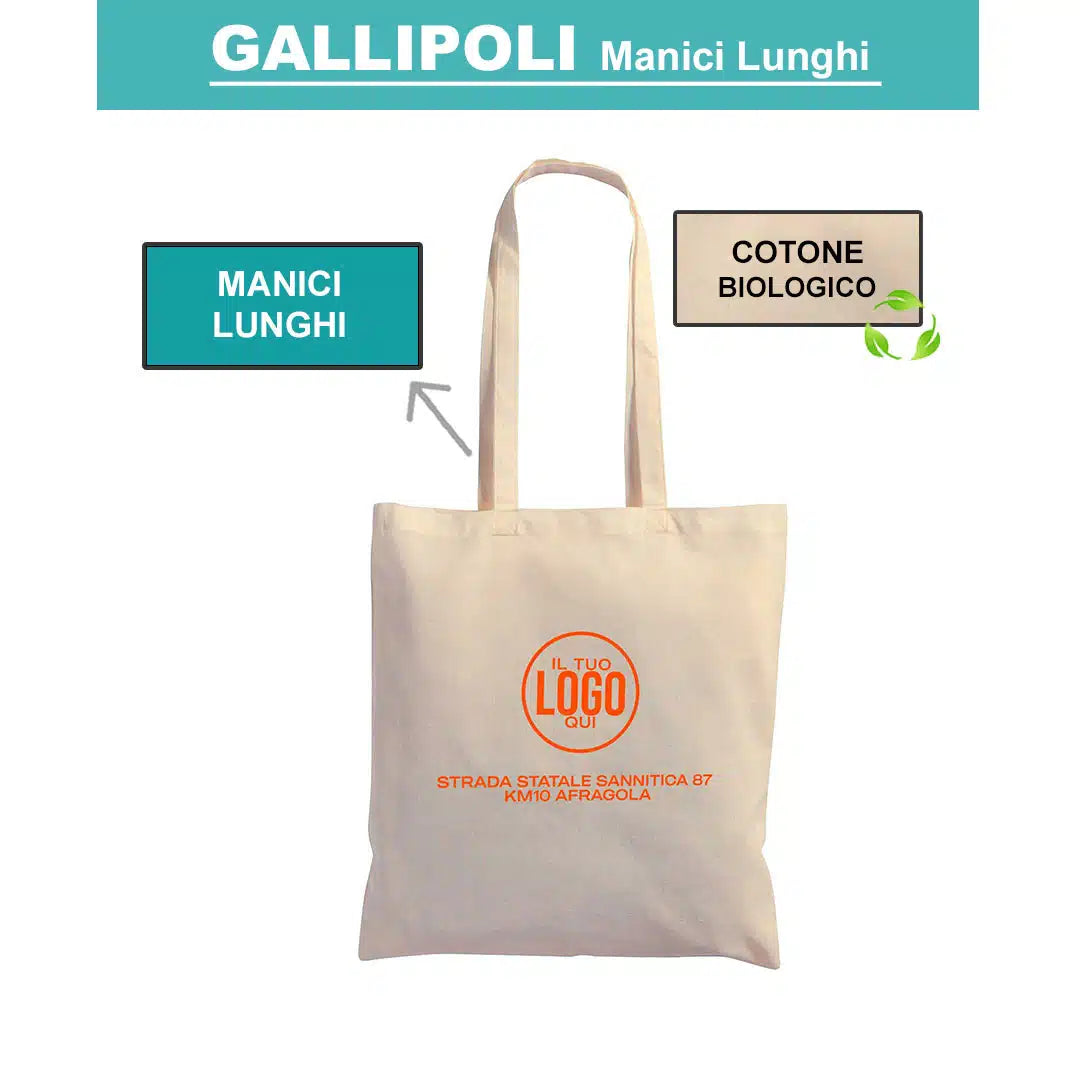 Shopper in COTONE biologico 140 g/m2 Manici Lunghi in cotone - GALLIPOLI
