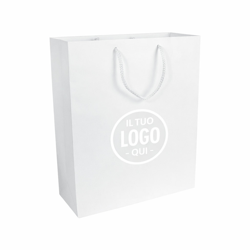Shopper con soffietto in carta laminata opaca 157 g/m2 con rinforzo alla base, maniglie in cordino - CREMONA I