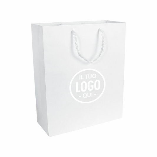 Shopper con soffietto in carta laminata opaca 157 g/m2 con rinforzo alla base, maniglie in cordino - CREMONA I