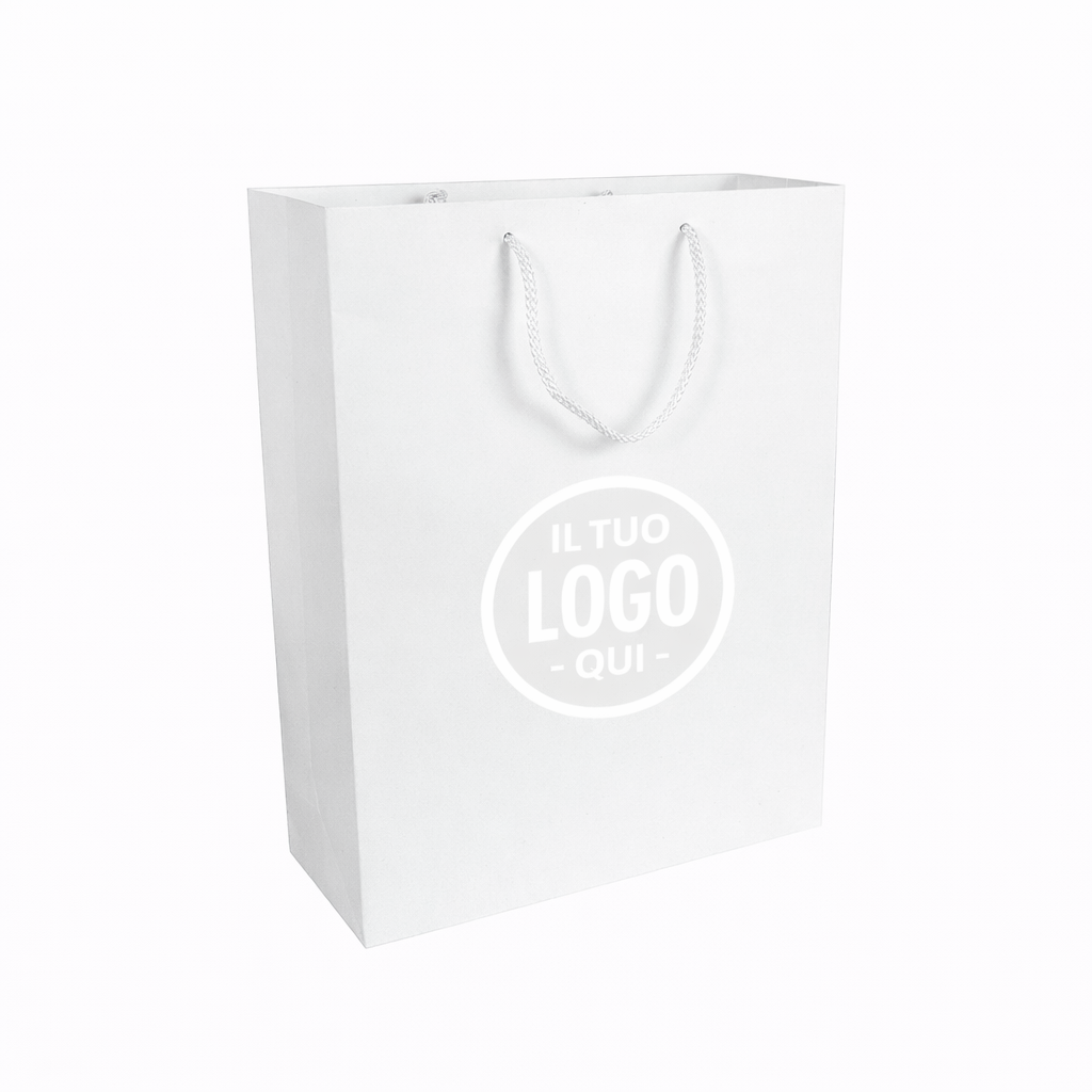 Shopper con soffietto in carta laminata opaca 157 g/m2 con rinforzo alla base, maniglie in cordino - CREMONA S