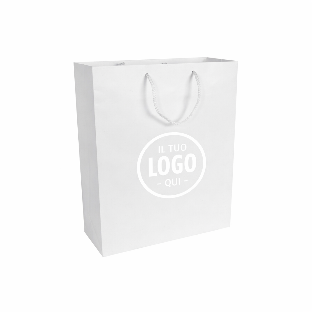 Shopper con soffietto in carta laminata opaca 157 g/m2 con rinforzo alla base, maniglie in cordino - CREMONA XS
