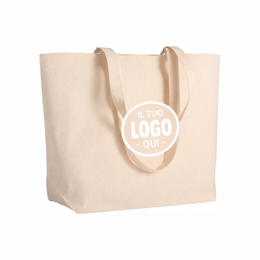 Shopper con soffietto alla base in cotone 280 g/m2, manici lunghi - BOLOGNA