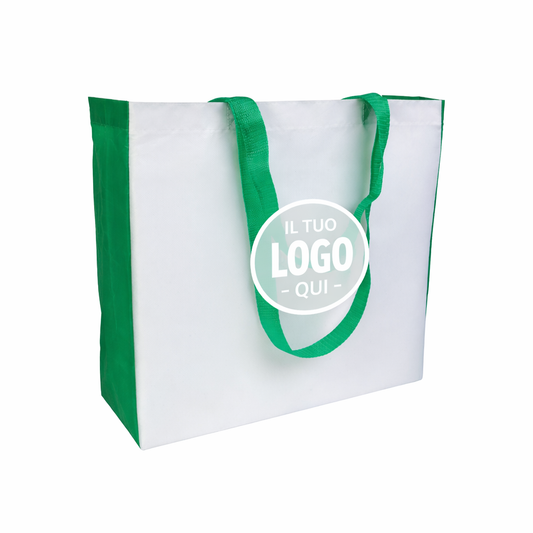 Shopper con soffietto colorato in poliestere 210D resistente al calore, manici lunghi colorati - ROCCA