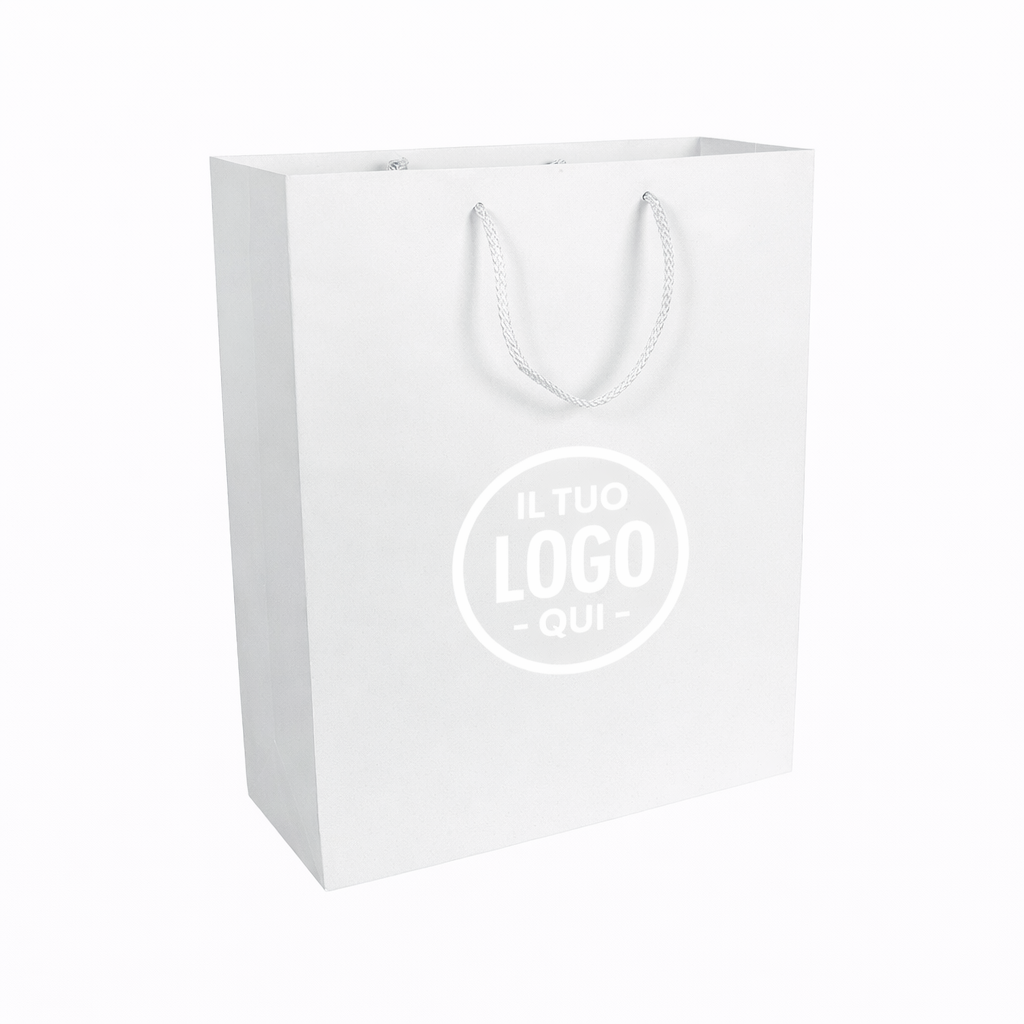 Shopper con soffietto in carta laminata opaca 157 g/m2 con rinforzo alla base, maniglie in cordino - CREMONA M