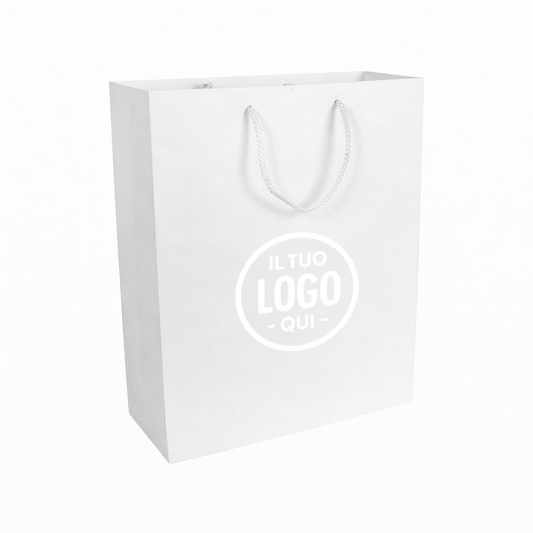 Shopper con soffietto in carta laminata opaca 157 g/m2 con rinforzo alla base, maniglie in cordino - CREMONA M