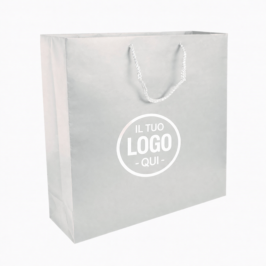 Shopper con soffietto in carta opaca laminata  157 g/m2 con rinforzo alla base, maniglie in cordino - CREMONA XL