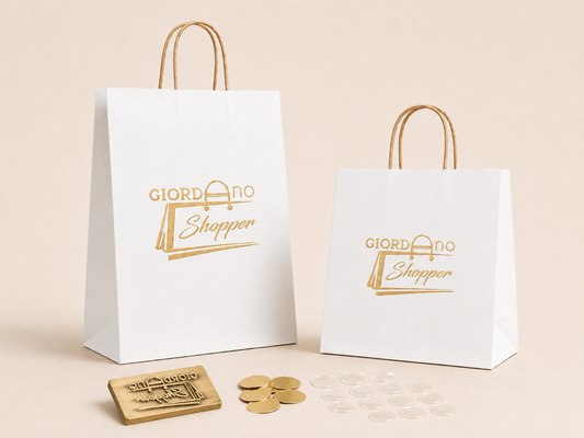 Offerta DUO - Shopper in carta Kraft, Manico Cordino in tinta ed interno bianco taglio vivo - SPRING (36x12x41 + 32x13x28)