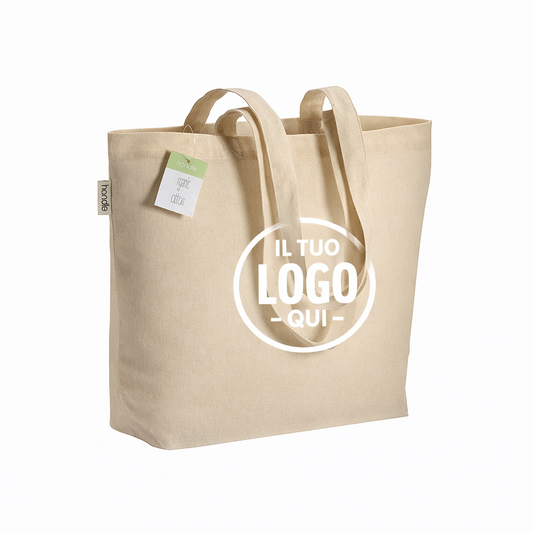 Shopper in cotone biologico con manici lunghi e soffietto alla base - JESOLO