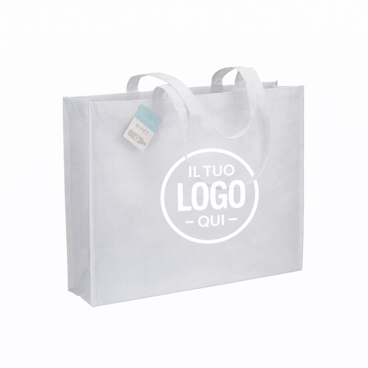 Shopper con soffietto in R-PET (plastica riciclata), manici lunghi - ANGERA