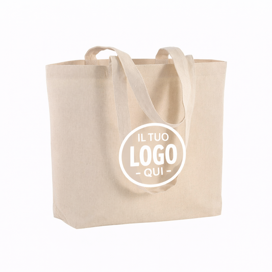 Shopper con soffietto alla base in cotone 120 g/m2, manici lunghi- ALBEROBELLO