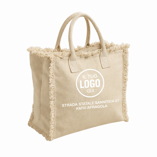 Shopper in cotone da 450 g/m2. Dotata di chiusura a zip, tasca interna, soffietto e manici corti - MARATEA