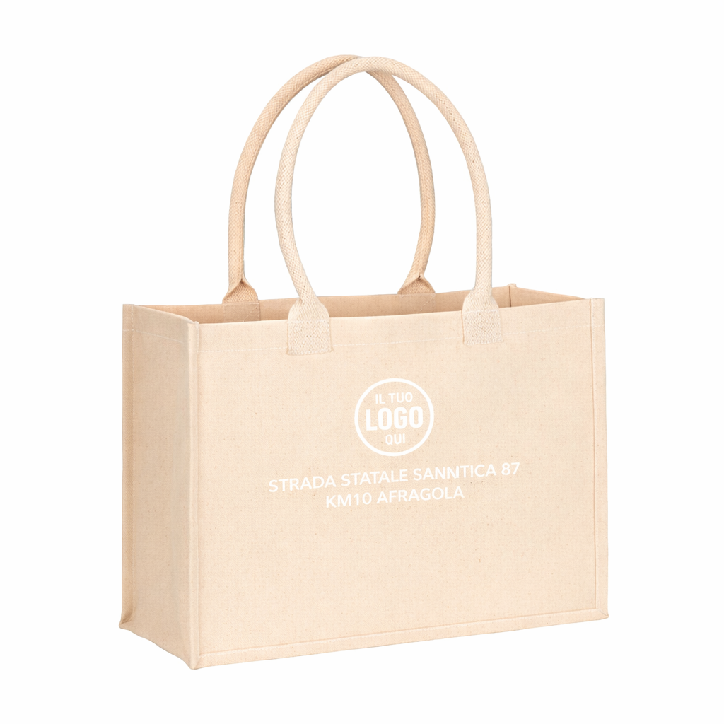 Shopper in cotone laminato da 300 g/m2, dotata di soffietto e manici lunghi - PALERMO