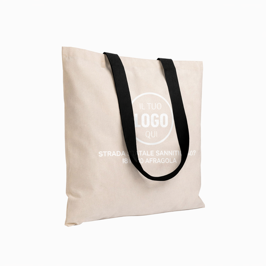Shopper in cotone riciclato da 140 g/m2 naturale con manici colorati, dotata di manici lunghi - MURANO
