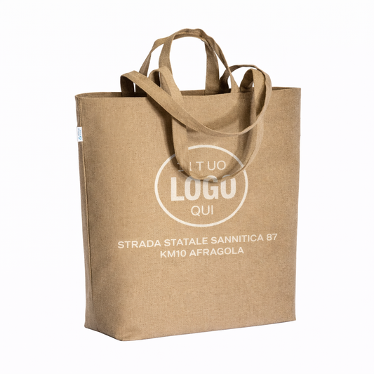 Shopper con soffietto alla base in cotone riciclato 280 g/m2, con tasca interna e doppi manici - CERVIA