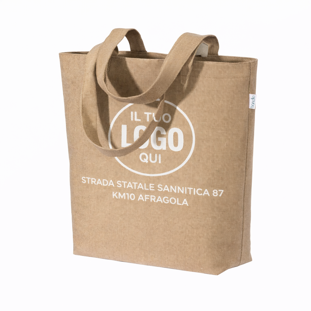 Shopper con soffietto alla base in cotone riciclato 280 g/m2, con cerniera, tasca interna e manici lunghi - POSITANO