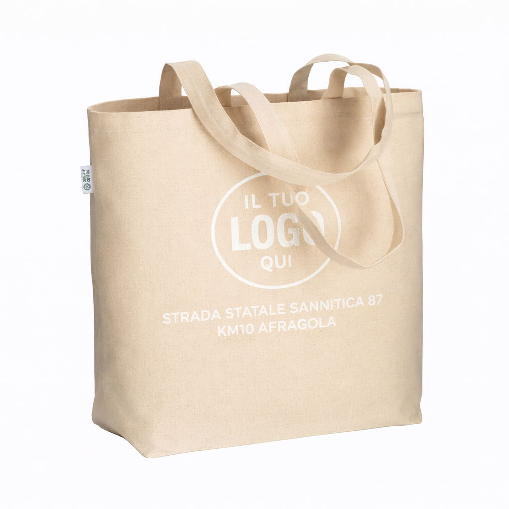 Shopper in cotone biologico 220 g/m2, con manici lunghi e soffietto alla base - FAVIGNANA