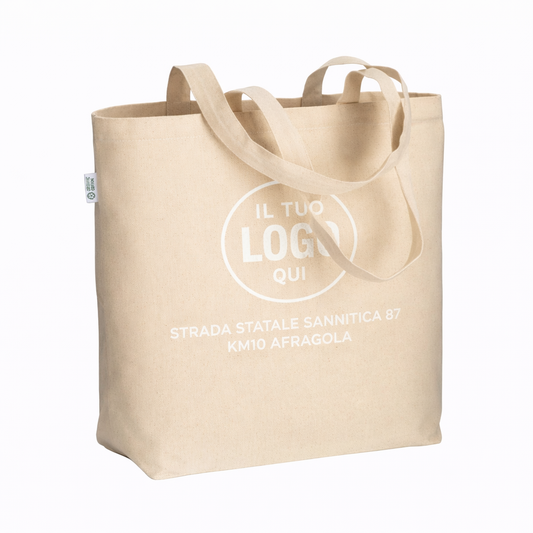 Shopper in cotone biologico 220 g/m2, con manici lunghi e soffietto alla base - FAVIGNANA