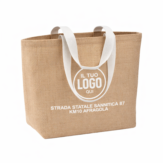 Shopper in juta, manici lunghi e soffietto alla base - PANTELLERIA