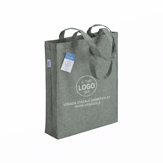 Shopper carbon neutral in cotone riciclato 280 g/m2, manici lunghi e soffietto - CORNIGLIA
