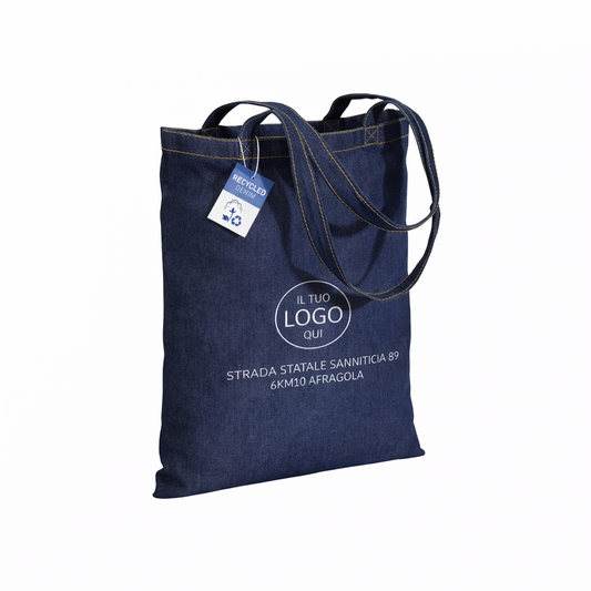 Shopper in cotone denim riciclato 180 gr/m2, manici lunghi - RIMINI