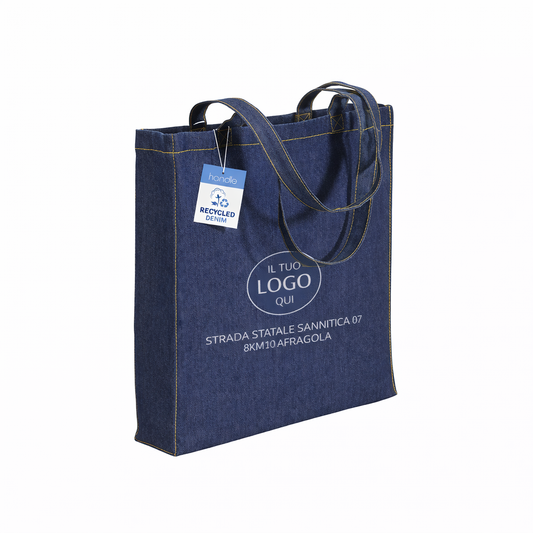 Shopper in cotone denim riciclato 180 gr/m2, manici lunghi e soffietto - RICCIONE