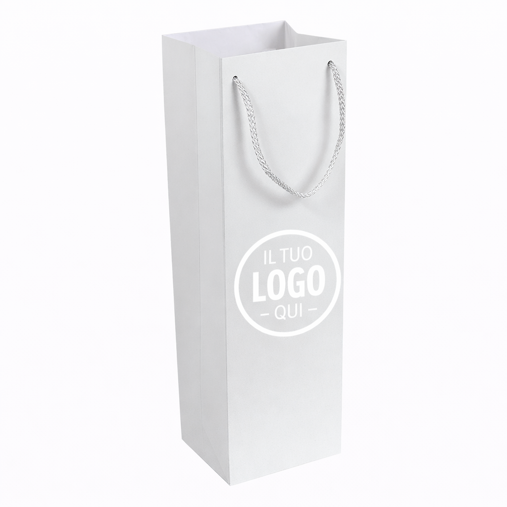 Shopper con soffietto porta bottiglia in carta laminata opaca 157 g/m2 con rinforzo alla base, maniglie in cordino - SPOLETO