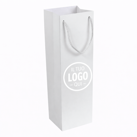Shopper con soffietto porta bottiglia in carta laminata opaca 157 g/m2 con rinforzo alla base, maniglie in cordino - SPOLETO