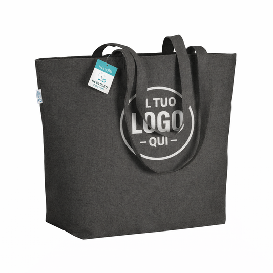 Shopper con soffietto alla base in cotone riciclato 280 g/m2, manici lunghi - PORTOFINO