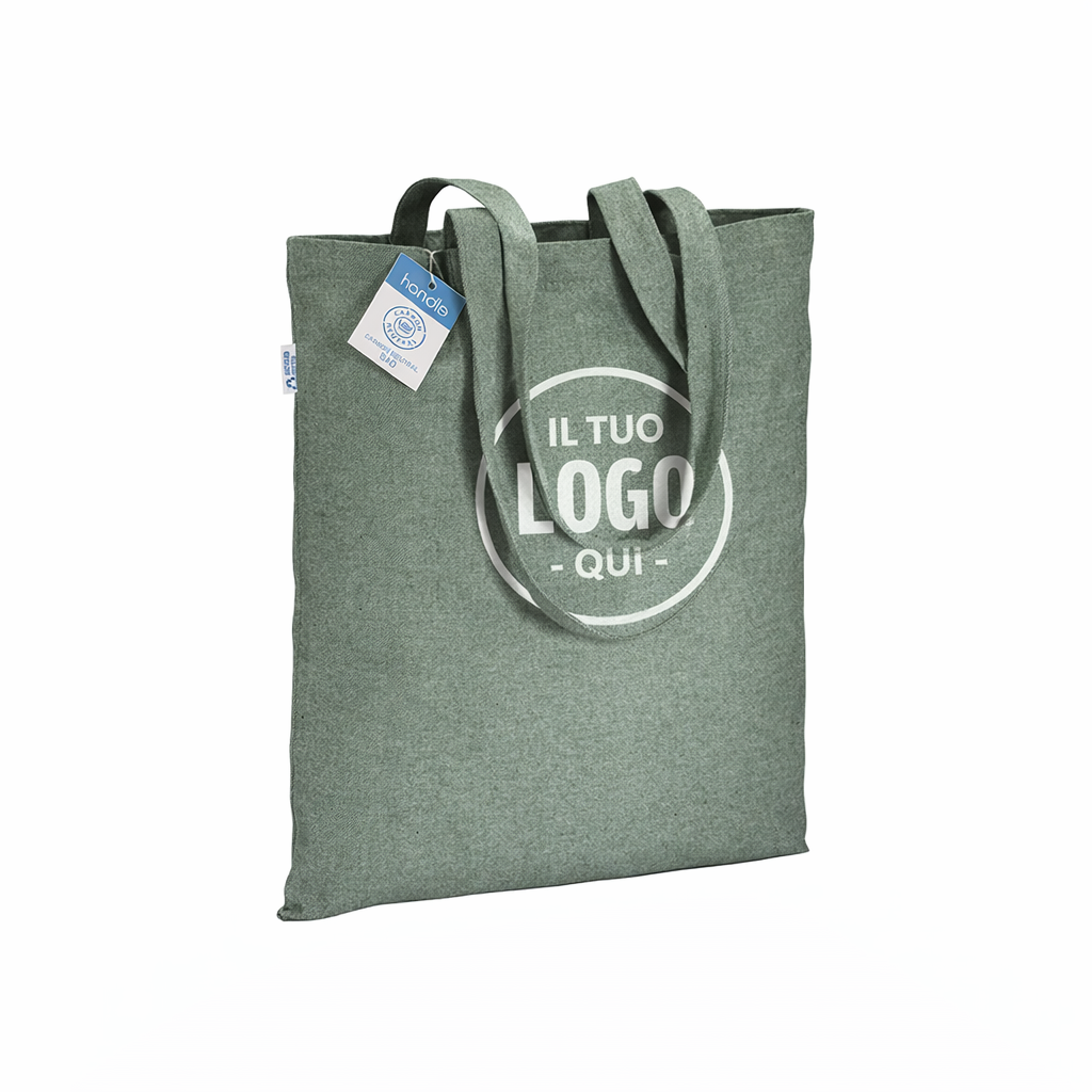 Shopper carbon neutral in cotone riciclato  280 g/m2, manici lunghi - VERNAZZA