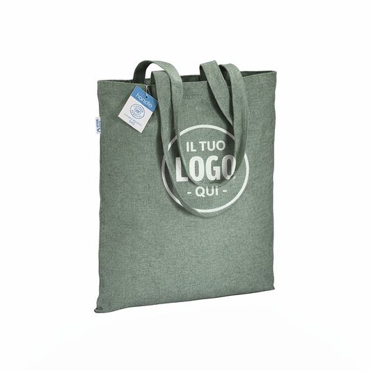 Shopper carbon neutral in cotone riciclato  280 g/m2, manici lunghi - VERNAZZA