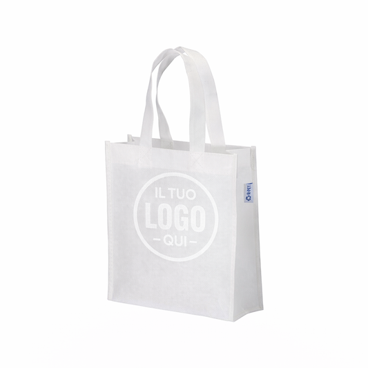 Shopper mini con soffietto in R-pet  80 g/m2 cucita, manici corti - STRESA