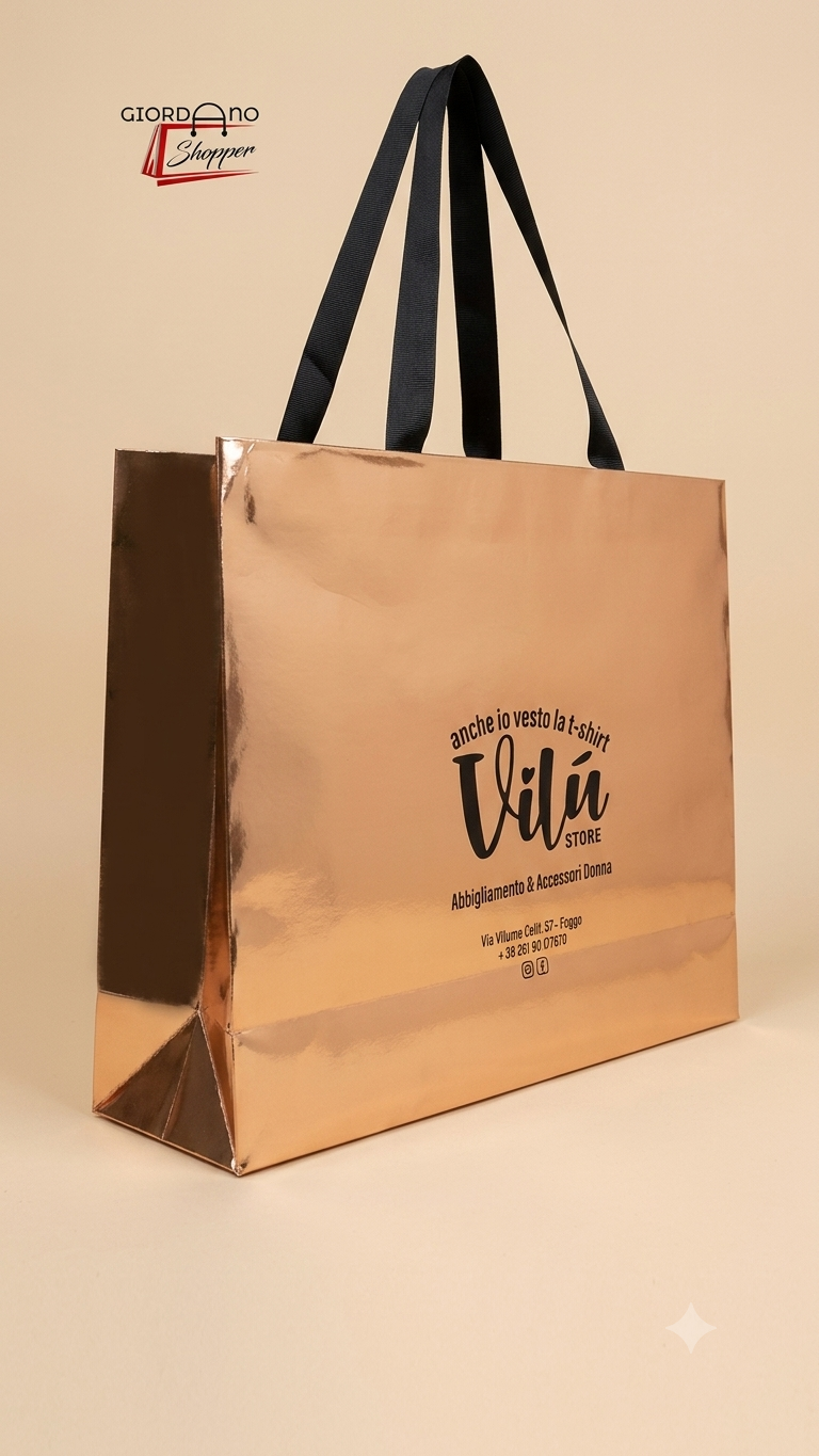 Shopper rame mirror effect interno nero, manico gros grain - MIRROR EFFECT